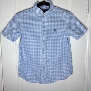Ralph Lauren Light Blue Gingham Short-Sleeve Button-Down Shirt